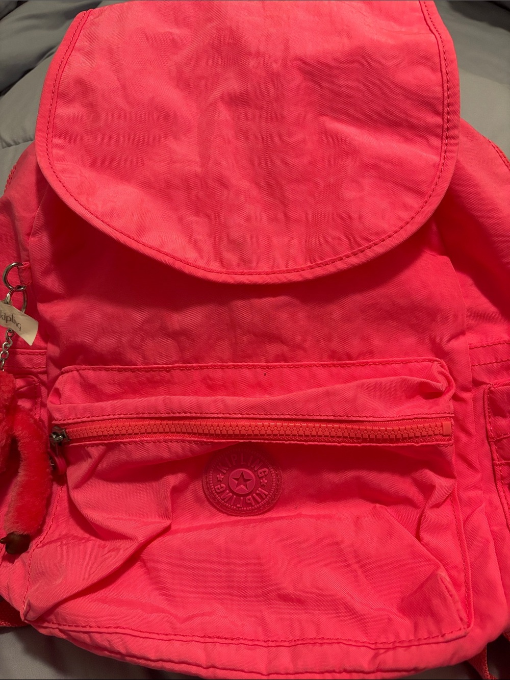 Kipling Ezra Neon Pink Backpack with Keychain